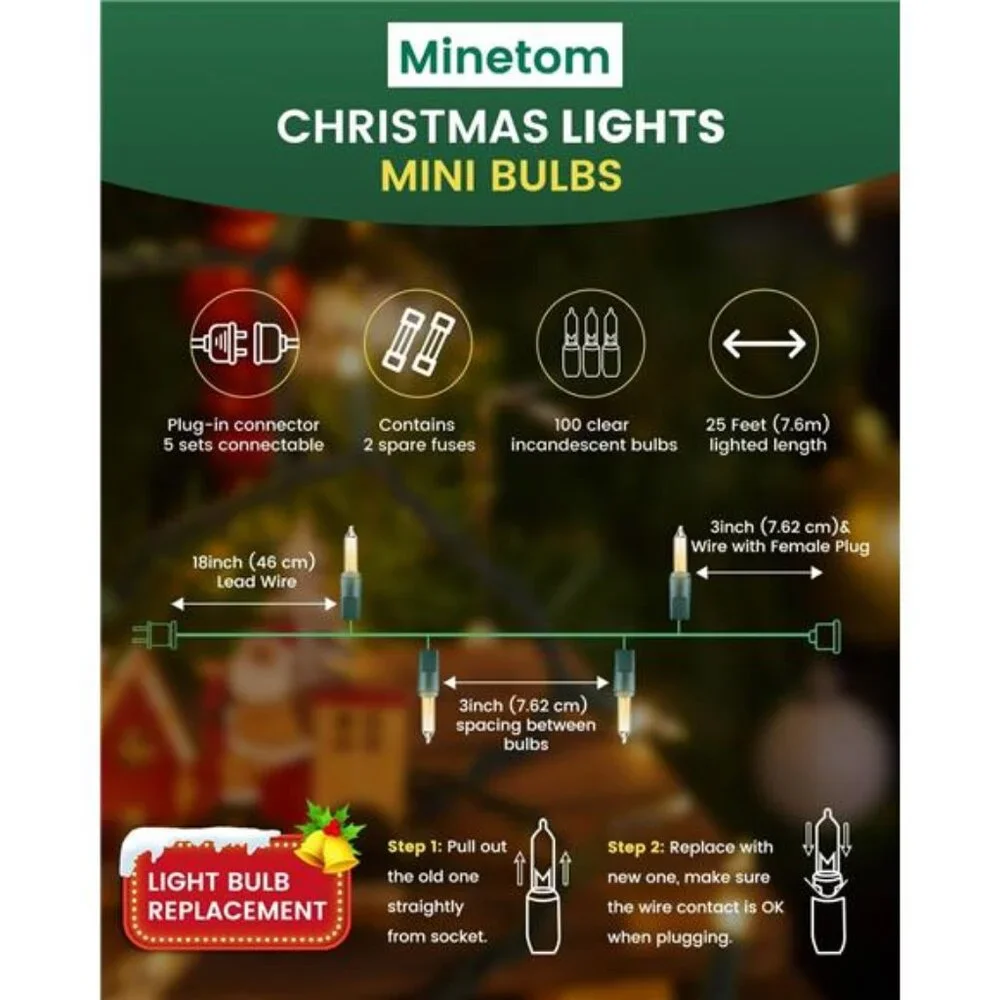 Indoor Christmas String Lights 100 Count Mini Lights Warm White Tree Garland Par